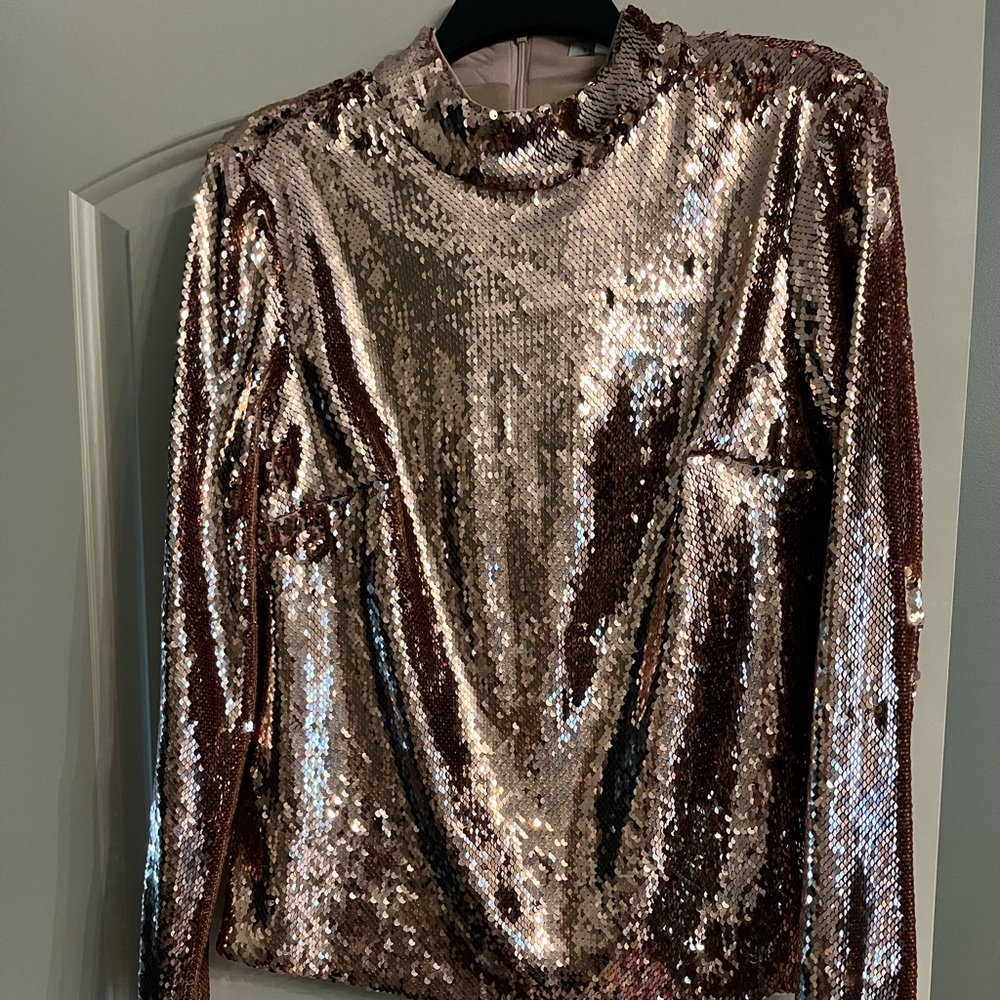 Ted Baker long sleeve sequin mock turtleneck top